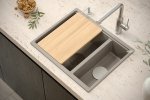 QUADRON | LOGAN 150 | granitowy zlewozmywak kuchenny SZARY + ZŁOTO PVD | wymiary: 55,5 x 46 x 22 cm | 1,5-komorowy podwieszany | podbudowa szafki od: 60 cm HCQL5646U5G1U
