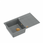QUADRON EVAN 111 GraniteQ zlewozmywak z syfonem Push 2 Open 1-komorowy z/o (860x500x210) silver stone / elementy miedziane HCQE8650U5PVDC1P2O