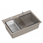 Quadron MARC 110 WORKSTATION GraniteQ zlewozmywak 1-komorowy 760*500*235 mm soft taupe + syfon push to open + dozownik stal szcz.+ wkładka ociekowa+ Qmata +deska/ elementy stalowe HQM7650U4BS