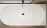 Balneo AVOLA Wanna wolnostojąca narożna prawa 170 x 80 cm biała akrylowa z ramą ze stali nierdzewnej i 6 nóżkami stabilizującymi z przelewem i korkiem czarnym J0101030402-2