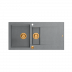 QUADRON EVAN 156 GraniteQ zlewozmywak z syfonem Push To Open 1,5-komorowy z/o (1000x500x210; kom. 420x480) silver stone / elementy miedziane HQE5510050U5PVDC1P2O