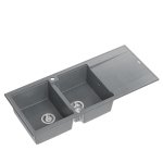 QUADRON EVAN 121 GraniteQ zlewozmywak z syfonem Push To Open 2-komorowy z/o (1160x500x210; kom. 420x340) silver stone / elementy stalowe HQE11650U5BSP2O