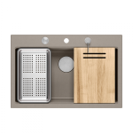 Quadron MARC 110 WORKSTATION GraniteQ zlewozmywak 1-komorowy 760*500*235 mm soft taupe + syfon push to open + dozownik stal szcz.+ wkładka ociekowa+ Qmata +deska/ elementy stalowe HQM7650U4BS