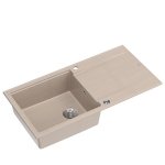 Quadron EVAN 146 XL GraniteQ zlewozmywak z syfonem Push 2 Open 1-komorowy z/o (1000x500x210; kom. 420x480) pearl beige / elementy stalowe HCQE10050U2BSP2O