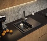 Quadron BABY JOHNNY 116 GraniteQ zlewozmywak granitowy black dotted (czarny) 1-komorowy z/o (58x44x18), z syfonem i zaślepką stal szlachetna HCQBJ5844CZK
