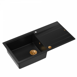 QUADRON EVAN 146 XL GraniteQ zlewozmywak z syfonem Push 2 Open 1-komorowy z/o (1000x500x210; kom. 420x480) pure carbon / elementy miedziane HCQE10050U7PVDC1P2O