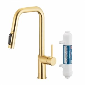 KFA DUERO PURE STYLE BRUSHED LIGHT GOLD bateria kuchenna z filtracją wody oraz wyciąganą wylewką 662331239