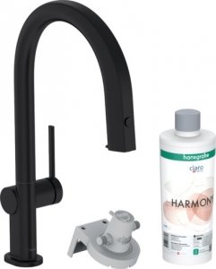 Hansgrohe Aqittura M91 Bateria kuchenna z wyciąganą wylewką z filtrem czarna matowa 76800670