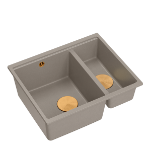 QUADRON | LOGAN 150 | granitowy zlewozmywak kuchenny SOFT TAUPE + MIEDŹ PVD | wymiary: 55,5 x 46 x 22 cm | 1,5-komorowy podwieszany | podbudowa szafki od: 60 cm HCQL5646U4C1U