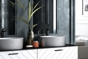 Besco Uniqa umywalka nablatowa Glam srebrna + klik-klak chrom UMDUNGS