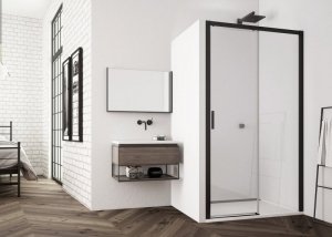 Sanswiss Top-Line S drzwi jednoczęściowe ze ścianką stałą w linii 100cm profil czarny TLS2G1000607 Sprawdź atrakcyjne rabaty!