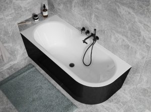 Besco Avita A-line B&W wanna wolnostojąca czarno/biała 150 P + syfon klik-klak czarny z przelewem slim WAA15ABPCS