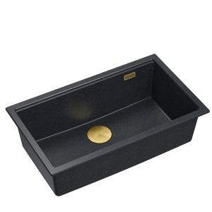 Quadron LOGAN 110 GraniteQ zlewozmywak black diamond 76x44x23,5 cm 1-komorowy wpuszczany z syfonem manualnym złoty HQD7644U8PVDG1I