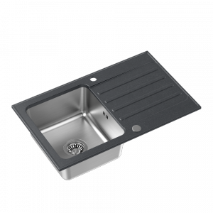 Quadron KENNETH 111 Fusion GraniteQ black dotted (czarny) z komorą stalową (780x480x190) z syfonem manualnym i zaślepką FUSK7848CZ