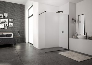 Ronal Sanswiss Easy Black Ścianka prysznicowa Walk-in 140x200 cm profile czarny mat szkło przezroczyste Aquaperle STR4P1400607