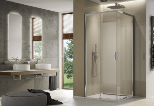 Ronal wejście narożne z drzwiami rozsuwanymi, kompletna kabina symetryczna 80x200 cm, szkło przezroczyste, profile srebrny mat TLSAC0800107