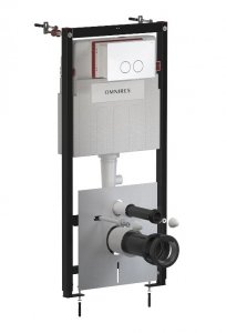 Omnires Eco Flush Set STRONGFRAME stelaż podtynkowy z ECO spłukiwaniem do miski toaletowej + MINIMAL przycisk spłukujący biały połysk STFWCECO1MRBP