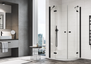 Ronal kabina półokragła dwuczęściowa 90x200 cm, szkło przezroczyste, profile BLACK LINE czarny mat ANR500900607