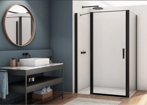 Ronal drzwi wahadłowe jednoczęściowe z elementem stałym w linii 120x200 cm, szkło przezroczyste, profile BLACK LINE czarny mat D22T13080400607