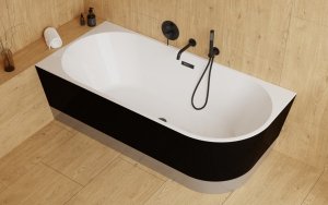 Besco Zoya B&W wanna wolnostojąca 150 Lewa czarno/biała + maskownica syfonu z przelewem gun metal WAS150ZBLG
