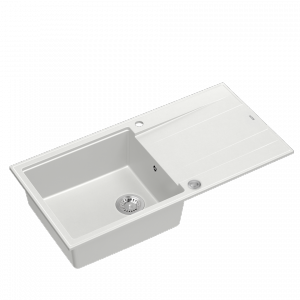 QUADRON EVAN 146 XL GraniteQ zlewozmywak z syfonem Push 2 Open 1-komorowy z/o (1000x500x210; kom. 420x480) snow white / elementy stalowe HCQE10050U1BSP2O