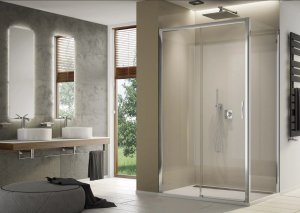 Ronal drzwi jednoczęściowe lewe ze ścianką stałą na wymiar 100-180x0-200 cm, szkło przezroczyste, profile srebrny mat TLS2GSM10107