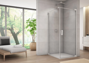 Ronal Sanswiss drzwi wahadłowe jednoczęściowe z profilem przyściennym, wejście narożne jednoczęściowe z profilem przyściennym 90x200 cm, szkło przezroczyste, profile WHITE LINE biały mat CA1CD0900907