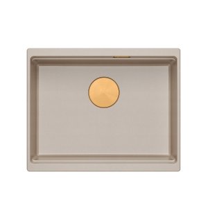 Quadron LOGAN 100 GraniteQ zlewozmywak pearl beige 56x45x21,5 cm 1-komorowy podwieszany z syfonem manualnym miedziany HQJ6045U2PVDC1U