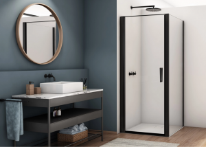 Ronal drzwi wahadłowe jednoczęściowe 90x200 cm, szkło przezroczyste, profile BLACK LINE czarny mat D22T10900607