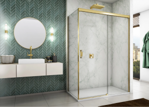 Ronal Sanswiss drzwi rozsuwane dwuczęściowe prawe 140,1-200x0-200 cm, szkło przezroczyste, profile GOLD LINE złoty CAS2DSM21207