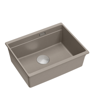 Quadron LOGAN 100 GraniteQ zlewozmywak soft taupe 56x45x21,5 cm 1-komorowy podwieszany z syfonem manualnym stal szlachetna HQJ6045U4BSU