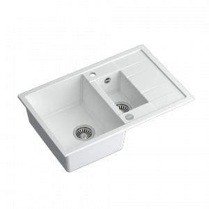 QUADRON MORGAN 156 GraniteQ zlew 1,5 komory snow white/elementy stalowe 780x500x220 HB8224U1BSP2O
