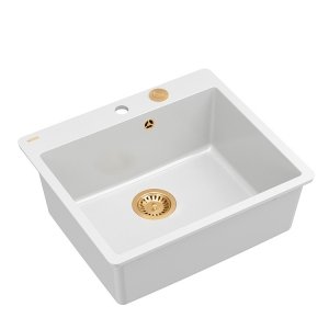 QUADRON | MORGAN 110 FM PRODUKT NA ZAMÓWIENIE | granitowy zlewozmywak kuchenny BIAŁY + MIEDŹ PVD | wymiary: 56,5 x 49,5 x 21,6 cm | 1-komorowy na równi w blatem | podbudowa szafki od: 60 cm HB8304U1FMC1P2O