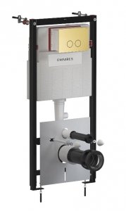 Omnires Eco Flush Set STRONGFRAME stelaż podtynkowy z ECO spłukiwaniem do miski toaletowej + STEEL-R45 przycisk spłukujący ze stali nierdzewnej mosiądz szczotkowany STFWCECO1R45RBSB