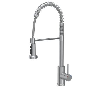 Quadron Bateria kuchenna ALICE – stalowa, stal szlachetna, obrotowa, ruchoma wylewka, z prysznicem 52138BS