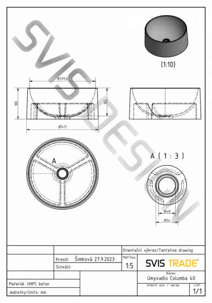 S.V.I.S. Design UMYWALKA 40 CM COLUMBA BASIC BEZ PRZELEWU - NATURALNY, BEZ DEKORU, LAKIER MATOWY