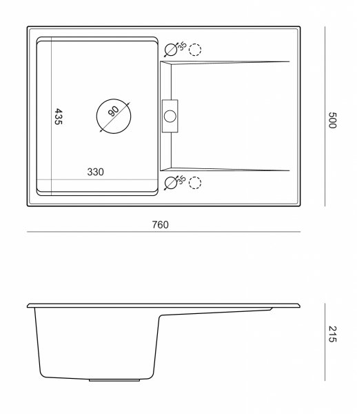 Quadron OWEN 111 GraniteQ zlewozmywak z syfonem Push 2 Open 1-komorowy z/o (760x500x215; kom. 330x430) silver stone / elementy złote HQO7650U5PVDG1