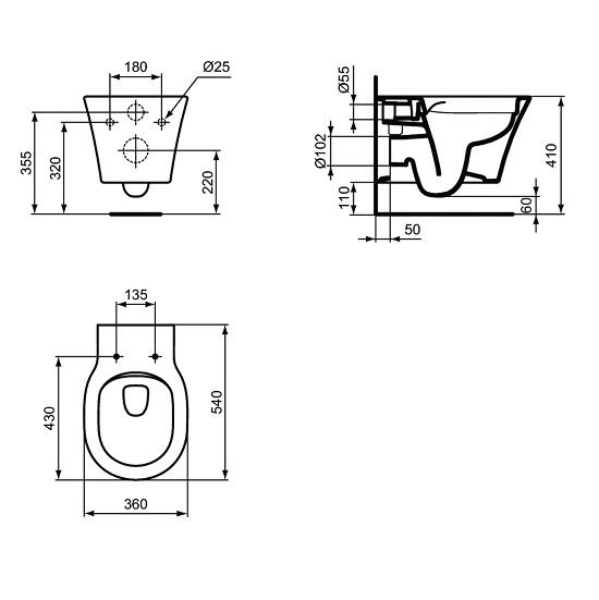 Ideal Standard Connect Air ścienna toaleta lejowa, bez kołnierza, biała  E228801