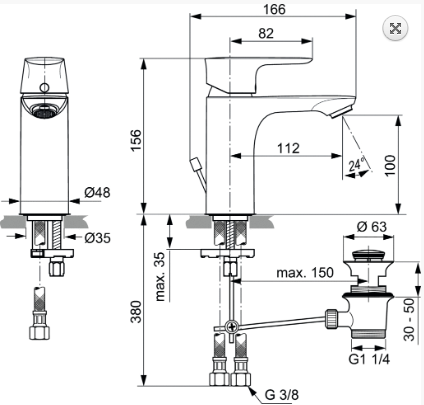 Ideal Standard Connect Air Jednouchwytowa bateria umywalkowa z korkiem pop-up chrom A7021AA