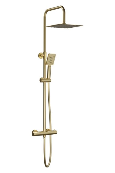 AQG System prysznicowy Nite Szczotkowane złoto z termostatem Nite, Deszczownica Atlas 25 x 25 Szczotkowane złoto 20NITC25NID09