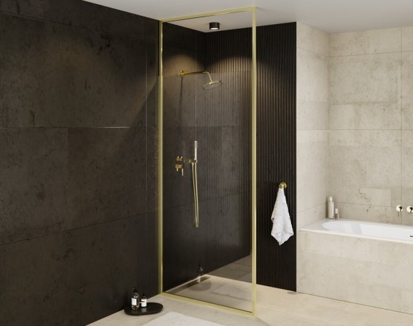 Besco ICON GOLD Kabina walk-in ze wspornikiem sufitowym 100cm Złoty ICG100200C