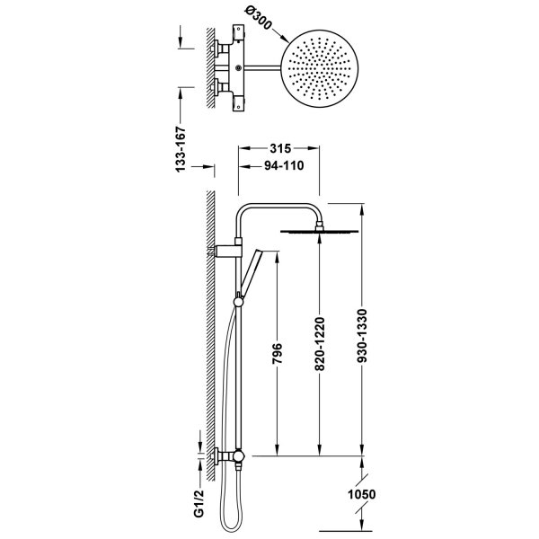 Tres OVER-WALL Zestaw baterii termostatycznej naściennej 2-drożnej prysznicowej Over-wall 19039302GR