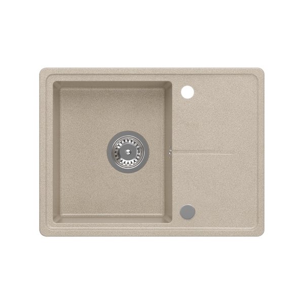 Quadron TONY 116 GraniteQ zlewozmywak granitowy river sand (beż) 1-komorowy z/o (60x45x18,5), z syfonem i zaślepką stal szlachetna HTO6045BEK