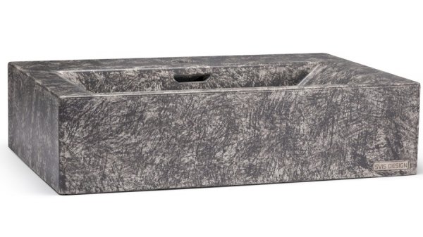 S.V.I.S. Design UMYWALKA 60 CM PYXIS BASIC Z PRZELEWEM, Z OTWOREM NA BATERIĘ - STONE, SZARY, LAKIER MATOWY