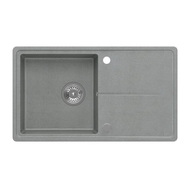 Quadron TONY 111 GraniteQ zlewozmywak granitowy silver stone (szary) 1-komorowy z/o (78x45x18,5), z syfonem i zaślepką stal szlachetna HTO7845SZK