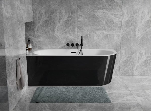 Besco Avita A-line B&amp;W wanna wolnostojąca czarno/biała 150 L + syfon klik-klak czarny z przelewem slim WAA15ABLCS