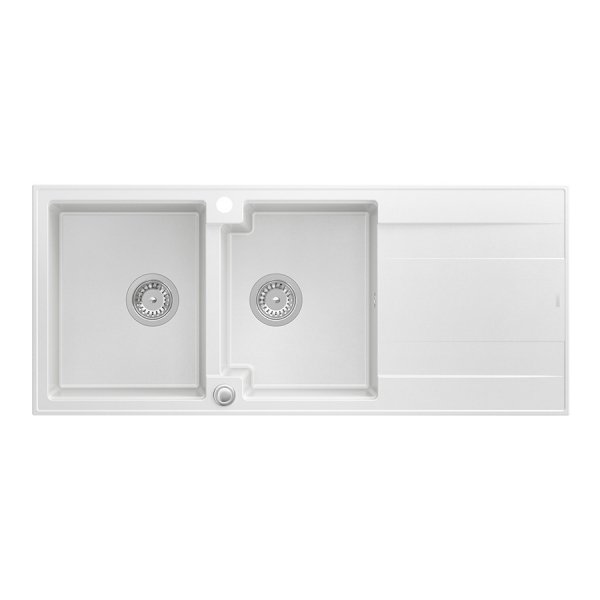 QUADRON EVAN 121 GraniteQ zlewozmywak z syfonem Push To Open 2-komorowy z/o (1160x500x210; kom. 420x340) snow white / elementy stalowe HQE11650U1BSP2O