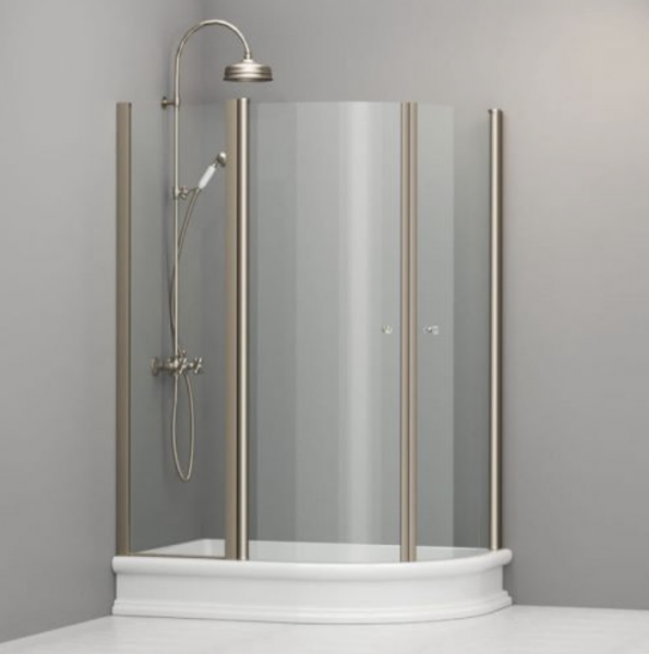 Kabina Prysznicowa Retro 80x120 Cm Półokrągła Asymetryczna Z Profilami Bronzo Kerasan 9137T3