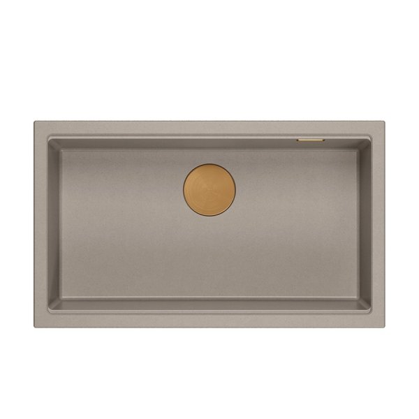 Quadron LOGAN 110 GraniteQ zlewozmywak soft taupe 76x44x23,5 cm 1-komorowy podwieszany z syfonem manualnym miedziany HQD7644U4PVDC1U