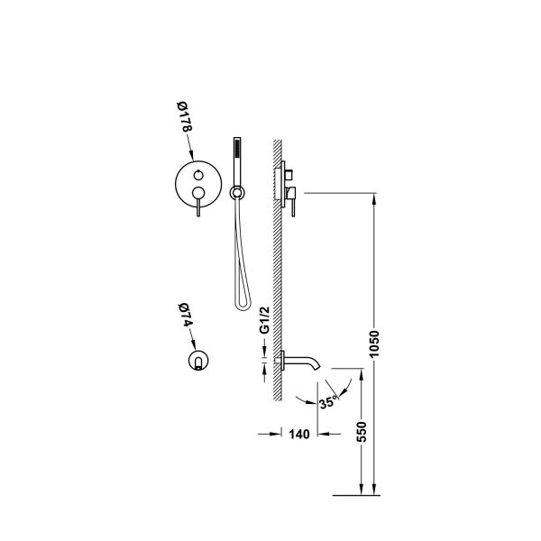 Tres STUDY zestaw wannowy podtynkowy Rapid-box złoty matowy 26238006OM
